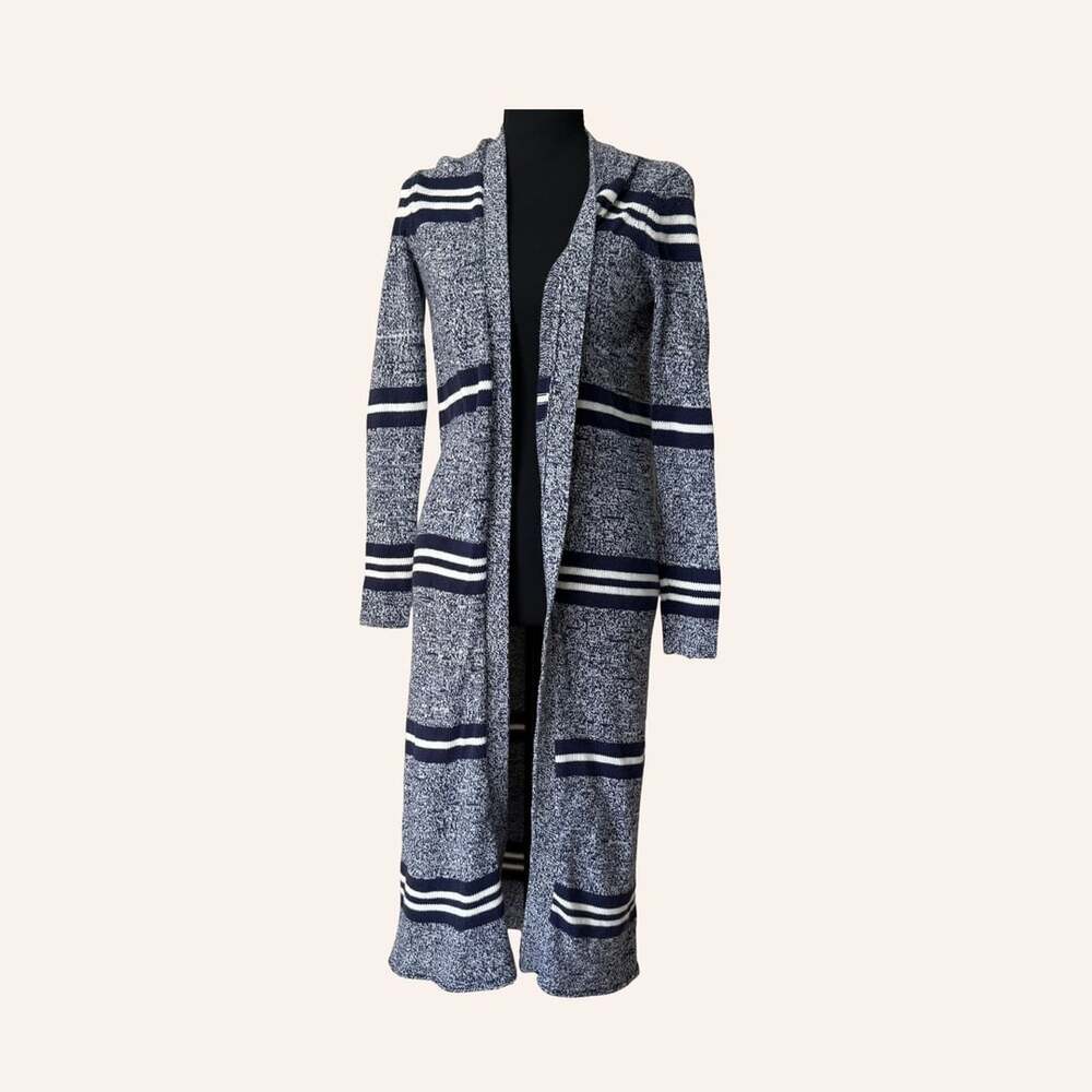 aerie navy marled striped duster cardigan varsity long